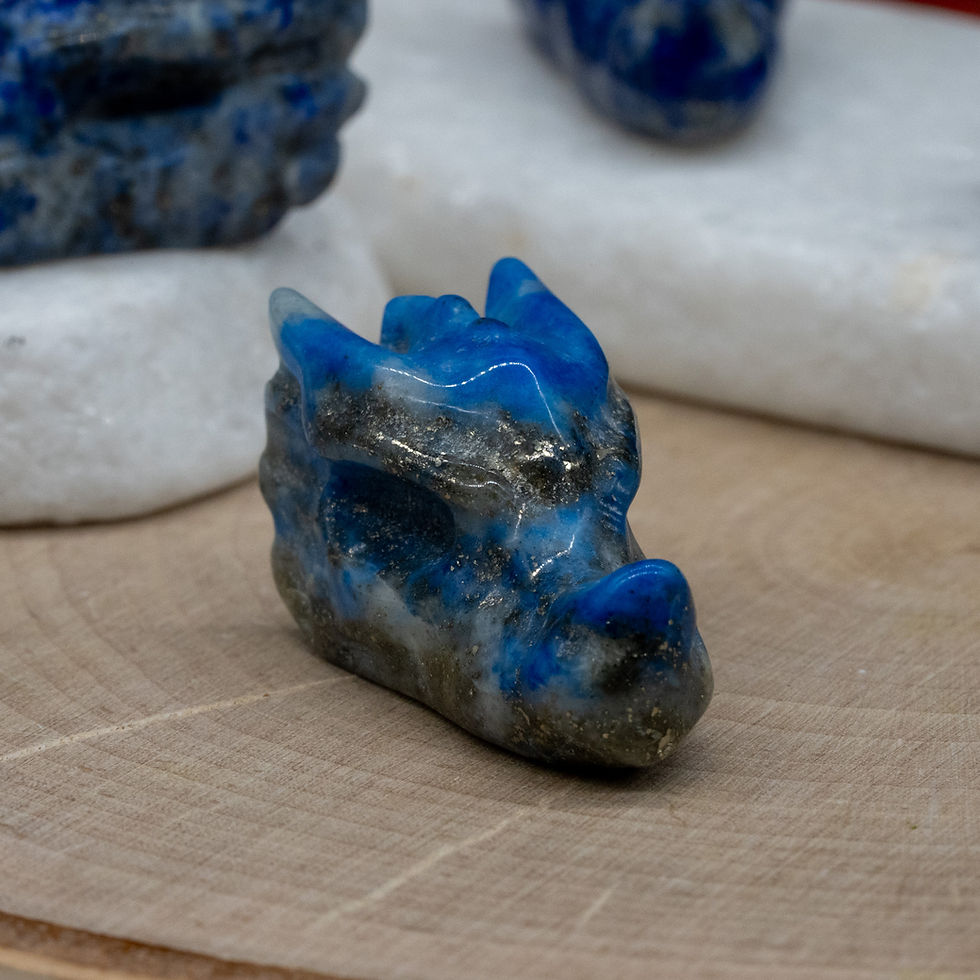 Miniatura: Lapis Lazuli Blue Crystal Dragon Head Carving Figurine Miniature Crystal Pyrite