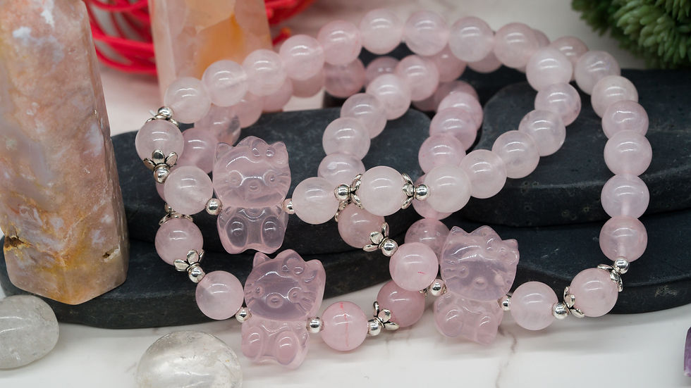 Miniatura: Rose Quartz Hello Kitty Pink Beaded Bracelet Crystal Jewelry Gift Anime Kawaii