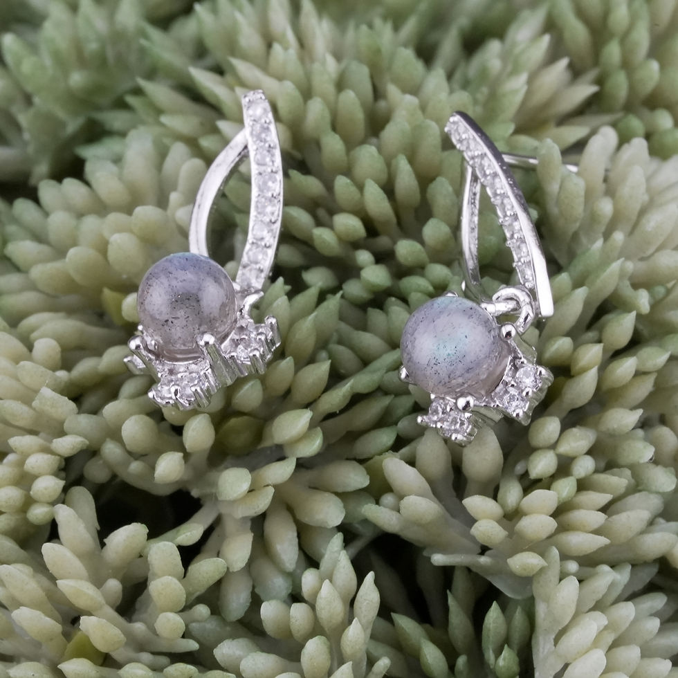 Thumbnail: Labradorite 925 Silver Filigree Stud Drop Elegant Earrings Crystal Jewelry Gift