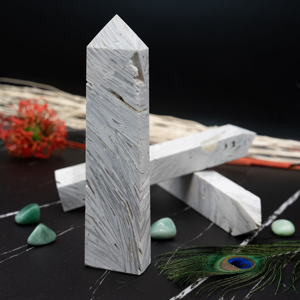 Miniatura: White Mexican Agate Large 4 Side Tower Crystal Spiritual Decor Gift Meditation E