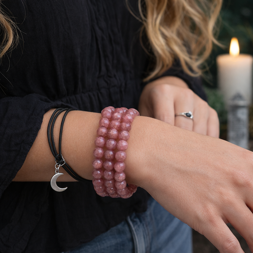 Thumbnail: Natural Strawberry Quartz Crystal Bracelet Healing Protection Beads Handmade
