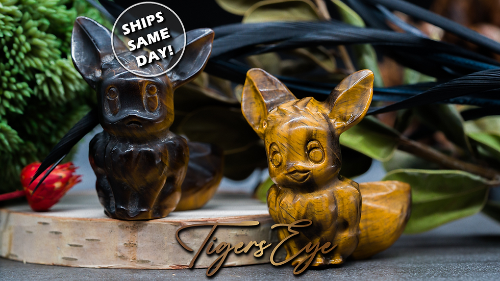 Gold  Yellow Tiger's Eye Eevie Pokemon Carving Anime Fanart Figurine