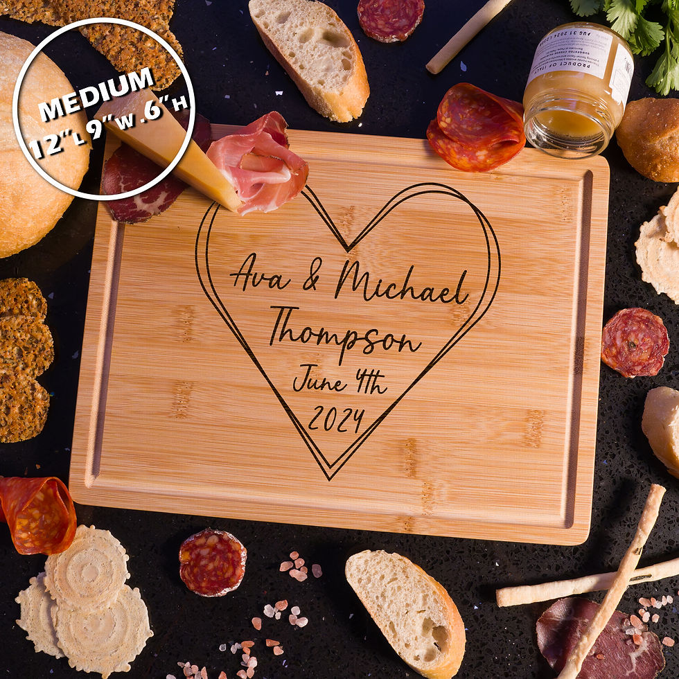 Miniatura: Custom Engraved Bamboo Cutting Board Personalized Charcuterie Tray Heart Design