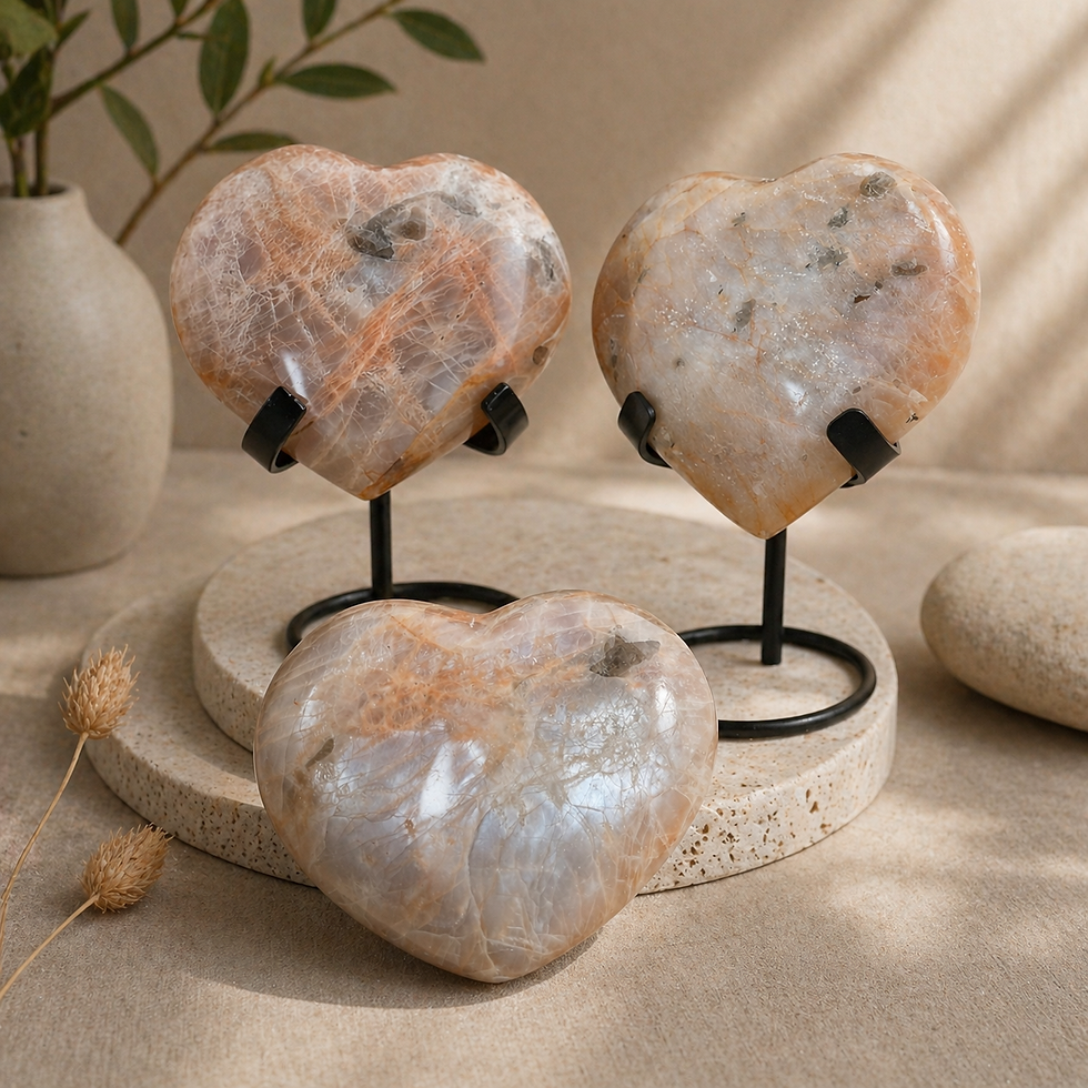 Miniatura: Peach Moonstone Heart Crystal Spiritual Healing Home Decor Meditation Stone Gift
