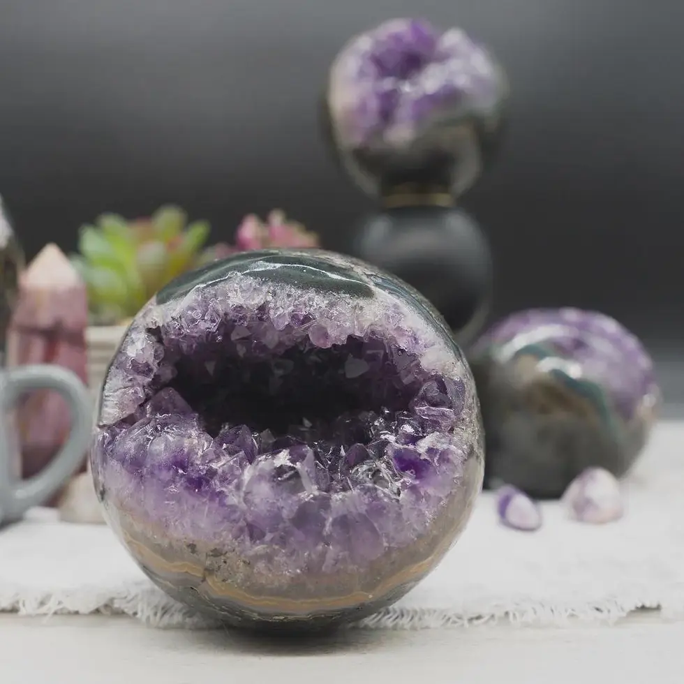 Thumbnail: Raw Purple Amethyst Crystal Sphere Geode Natural Gemstone Spiritual Energy Decor