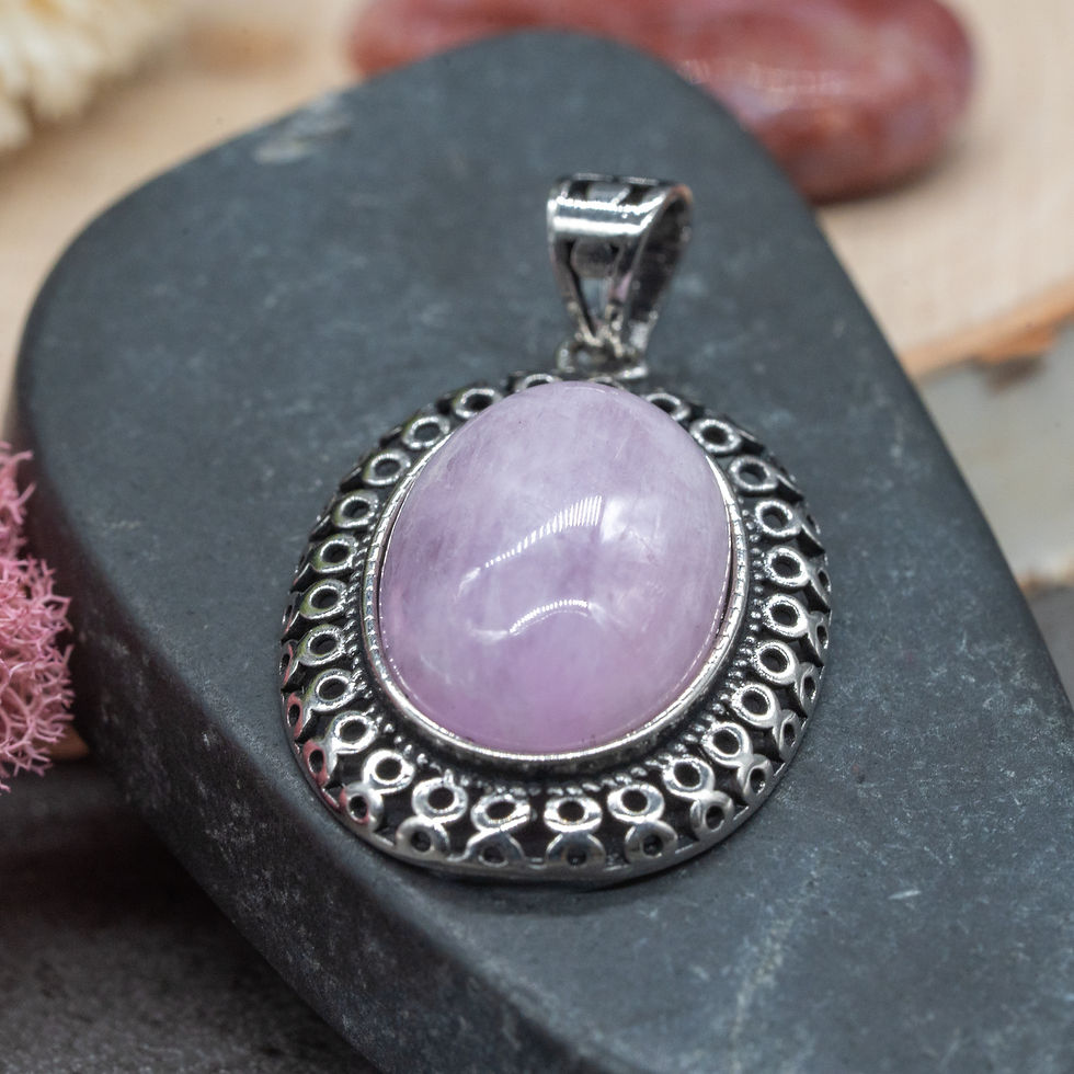 Miniatura: Natural Kunzite Stone Silver Oval Cabochon Amulet Pendant Crystal Jewelry Gift