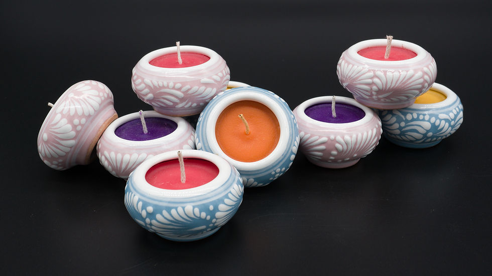 Thumbnail: Blue or Pink Ceramic Talavera Candle