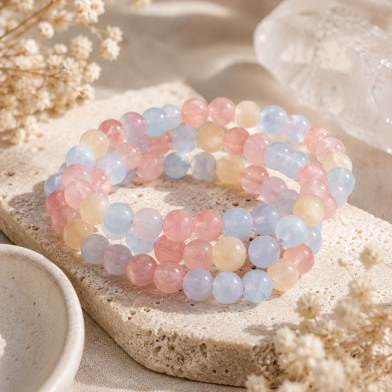 Morganite Round Beaded Bracelet 6 mm Crystal Jewelry Gift Spiritual Healing