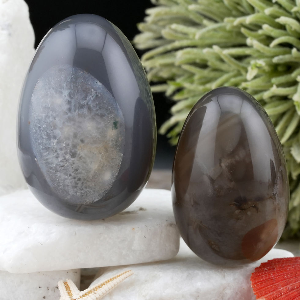 Thumbnail: Natural Gray Agate Crystal Egg Home Decor Gift Boho Shelf Spiritual Energy Stone