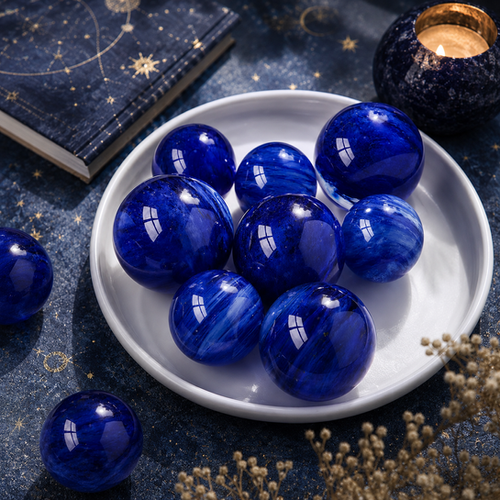 Blue Smelted Quartz Crystal Sphere Meditation Spiritual Gift Blue