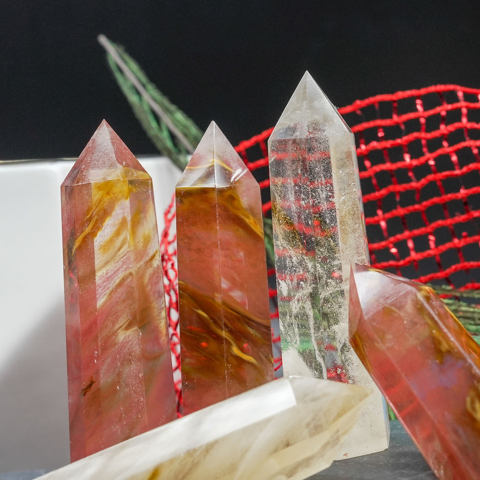 Miniatura: Red Yellow Smelted Quartz Crystal Tower Spiritual Protection Meditation Decor