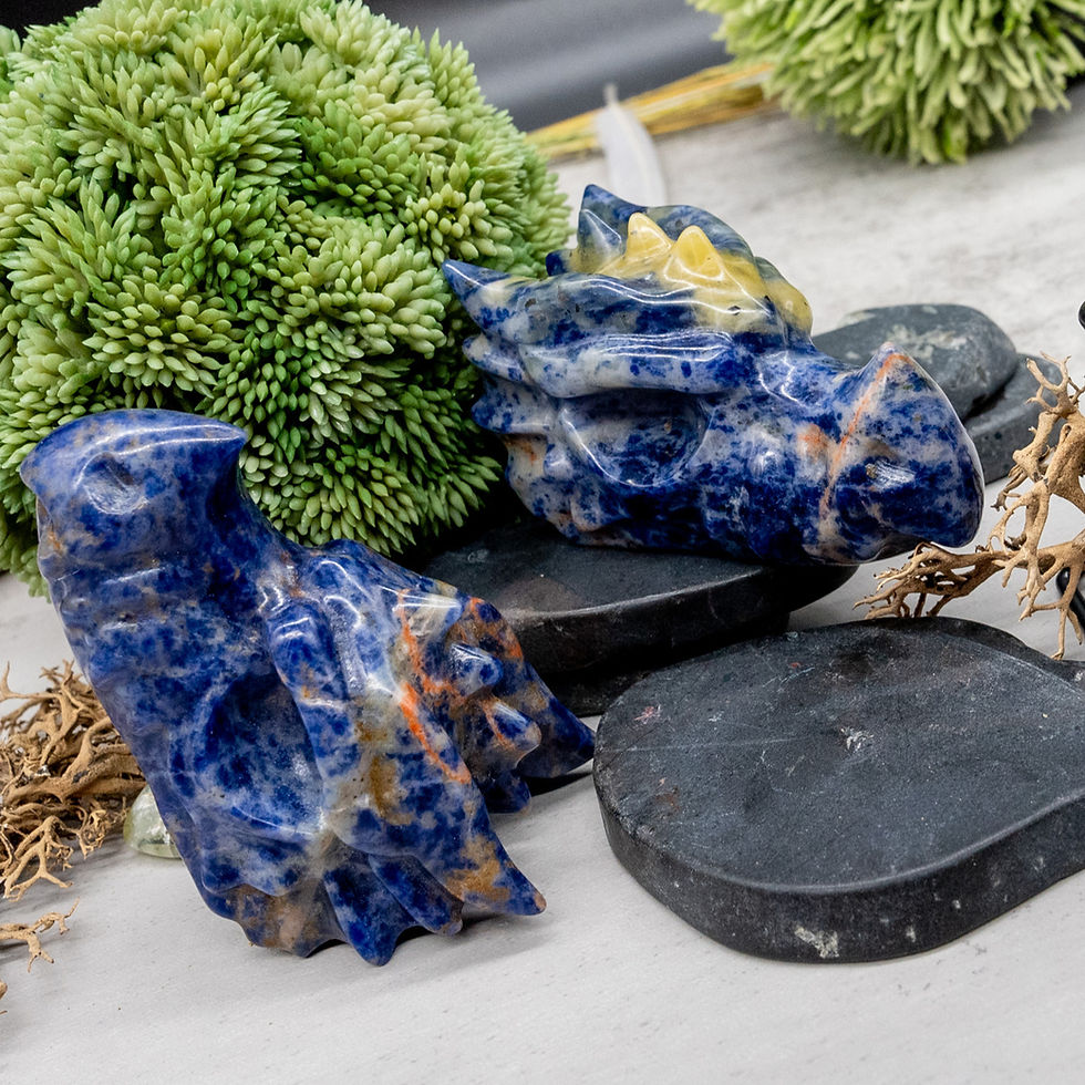 Miniatura: Blue Sodalite Crystal Dragon Head Carving Figurine Fantasy Creature Home Decor