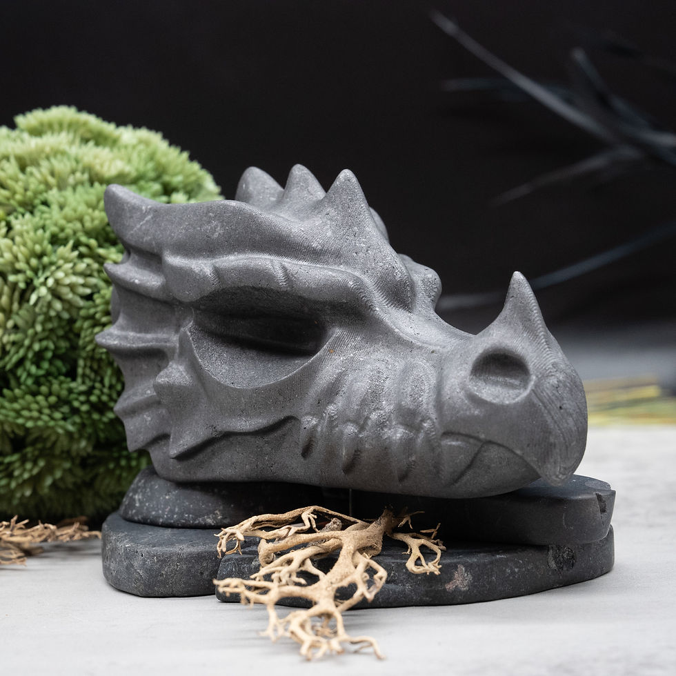 Miniatura: Natural Shungite Crystal Dragon Head Figurine Gemstone Carving Fantasy Art Decor