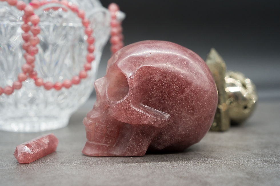 Miniatura: Pink Strawberry Quartz Crystal Skull Carving Spiritual Healing Protection Gem