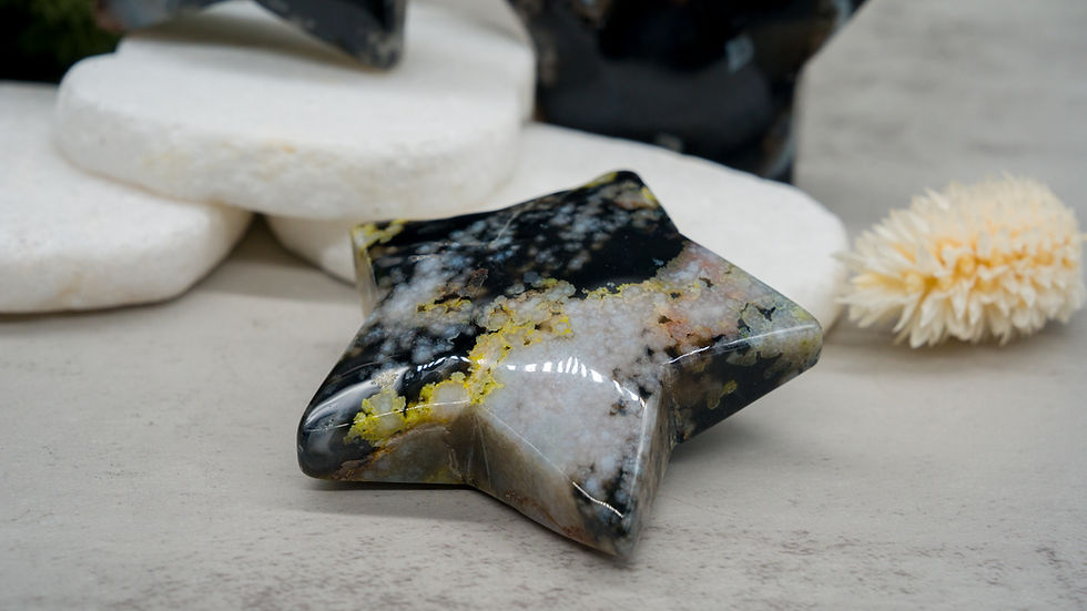 Thumbnail: Black Flower Agate Crystal Star Spiritual Healing Meditation Pocket Stone Decor