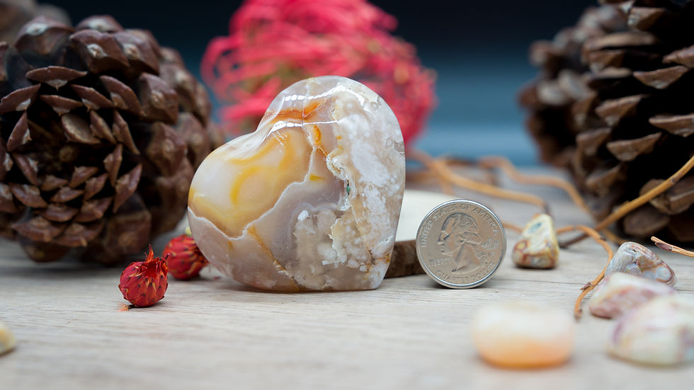 Miniatura: Flower Agate Crystal Heart Carvin Spiritual Healing  Energy Meditation Trinket