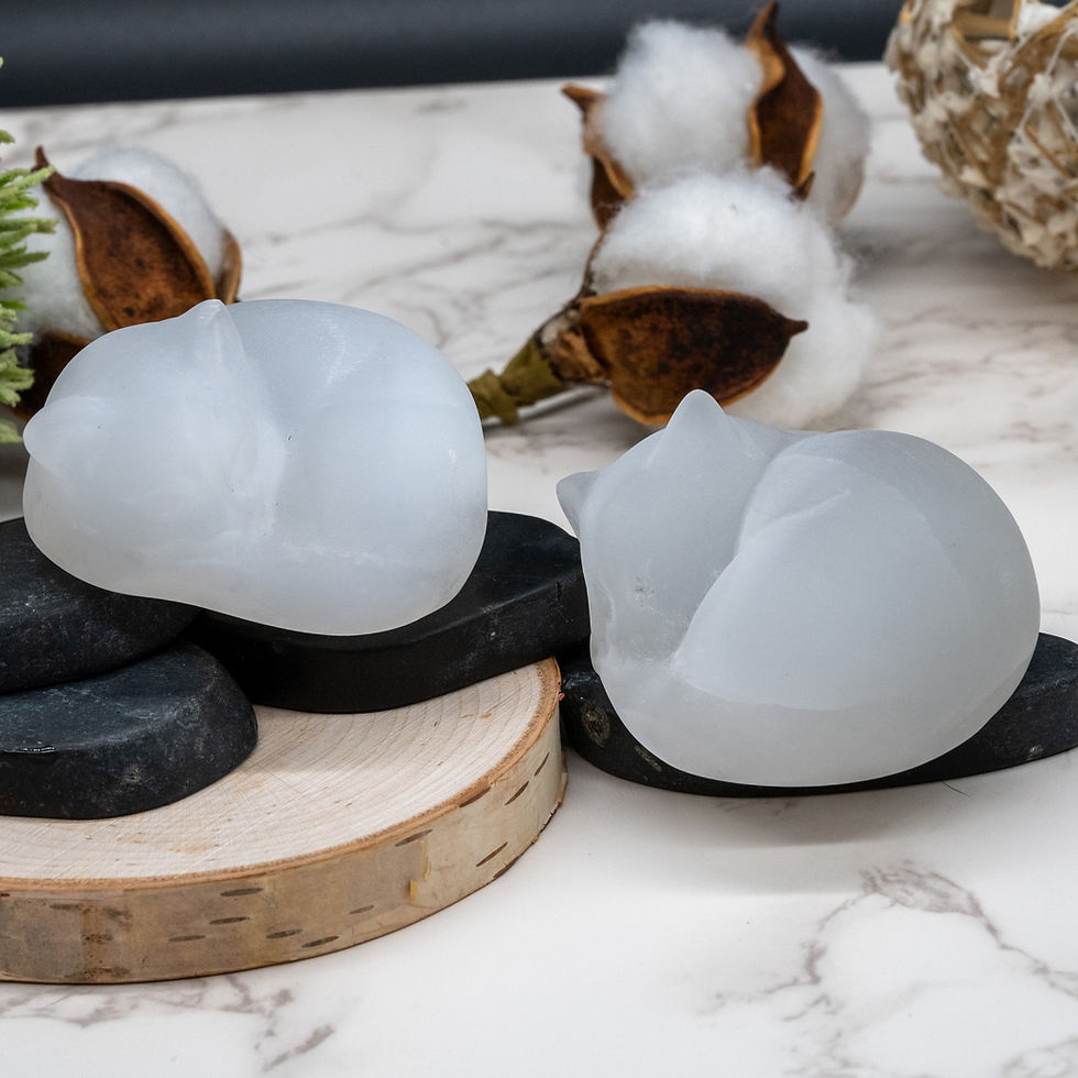 Miniatura: White Selenite Crystal Sleeping Cat Carving Figurine Pet Keepsake Home Decor