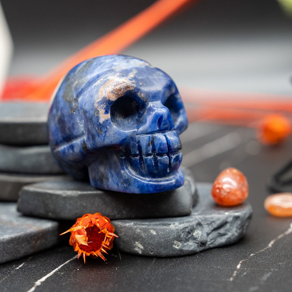 Thumbnail: Natural Sodalite Crystal Skull Carving Figurine Home Decor Stone Gemstone Blue