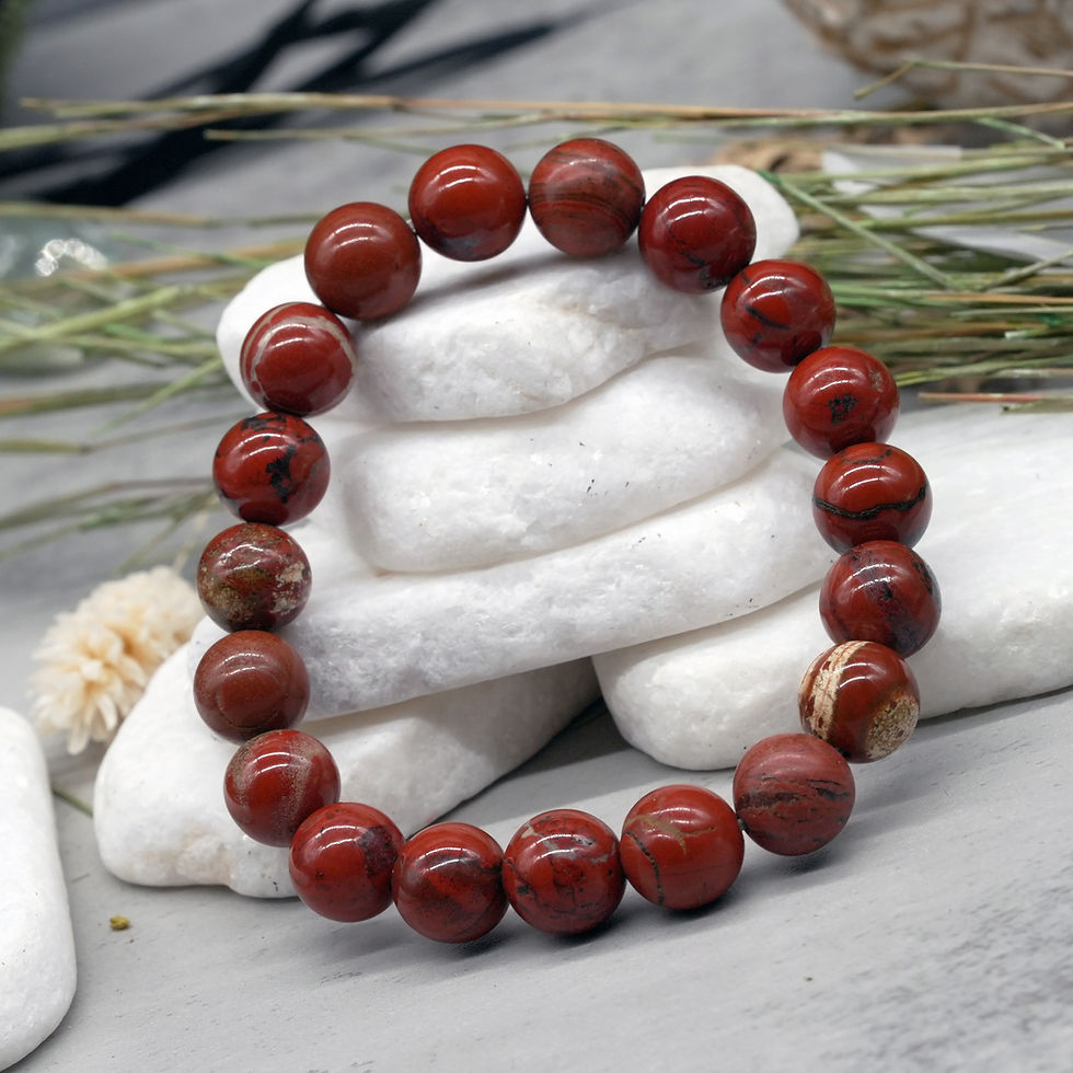 Miniatura: Red Jasper Crystal Round Beaded Bracelet Strength Protection Boho Jewelry Gift
