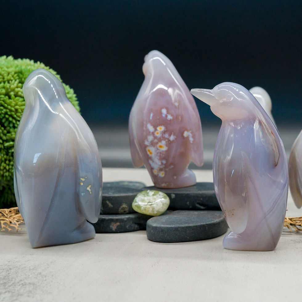 Miniatura: Sugar Druzy Agate Crystal Carving Cute Penguin Figurine Gemstone Geode Trinket
