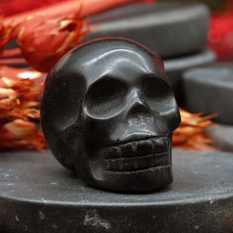 Miniatura: Natural Black Obsidian Crystal Skull Carving Memorial Altar Stone Figurine Decor