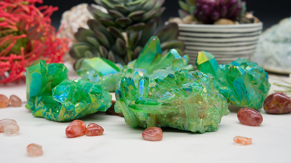 Thumbnail: Neon Green Aura Quartz Cluster Crystal Specimen Decor Meditation Stone Gift