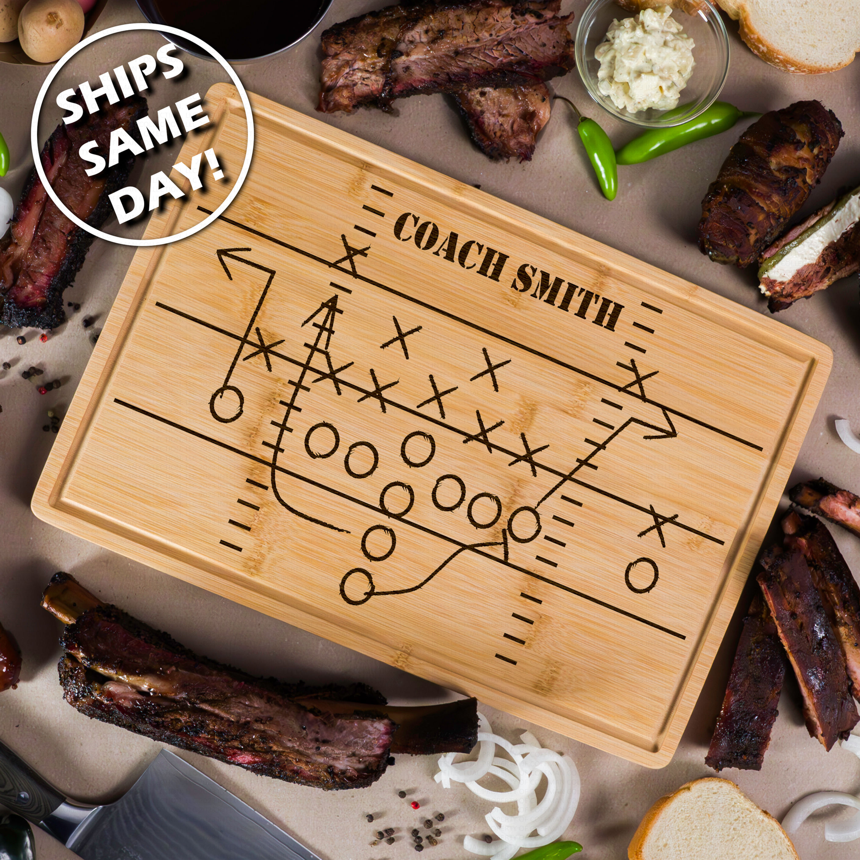Personalized Engraved Bamboo Cutting Board Custom Charcuterie Tray Football Team