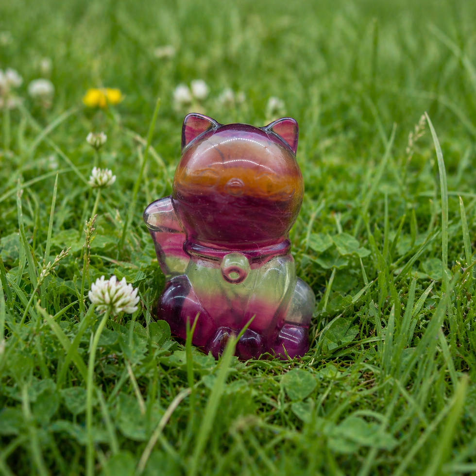 Thumbnail: Rainbow Fluorite Crystal Cat Carving Stone Healing Protection Trinket Tier Tray