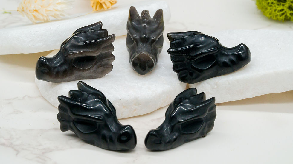 Miniatura: Obsidian Mix Mini Dragon Head Crystal Decor Spiritual Healing Gift Mystical Deco