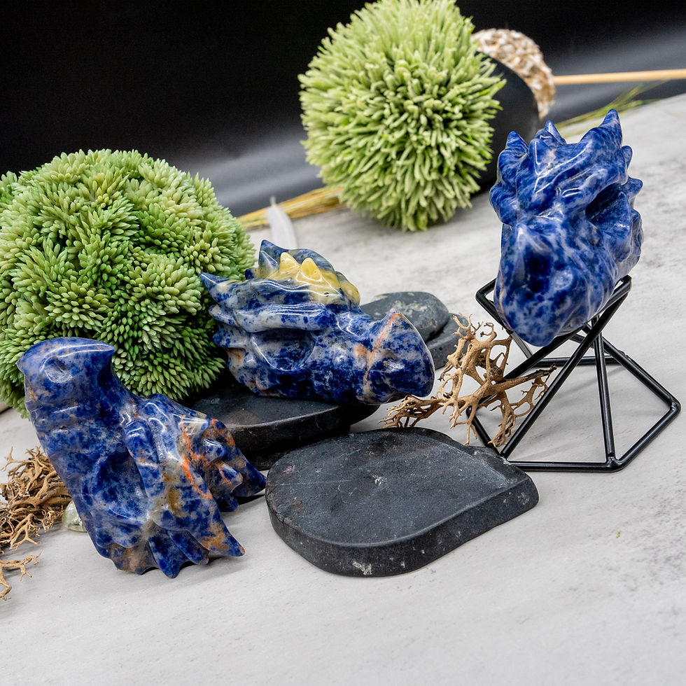 Thumbnail: Blue Sodalite Crystal Dragon Head Carving Figurine Fantasy Creature Home Decor