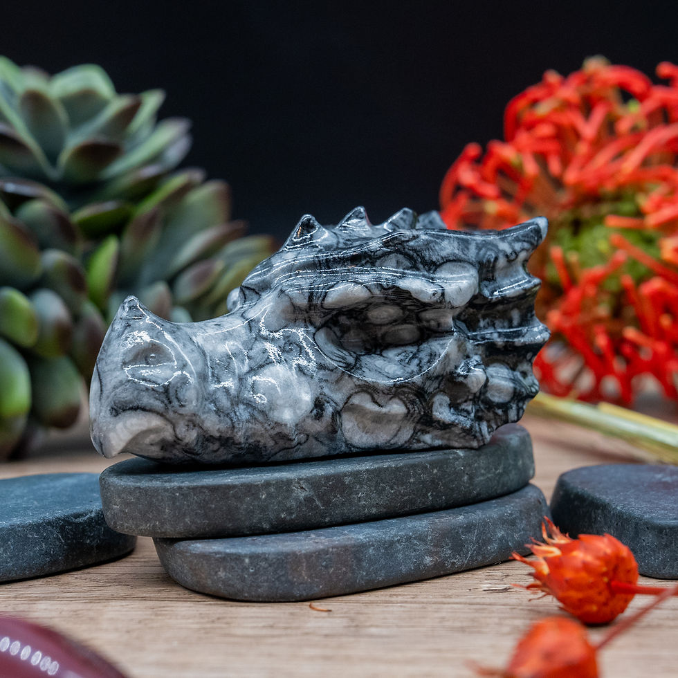 Miniatura: Picasso Jasper Crystal Dragon Head Carving Figurine Fantasy Creature Art Decor