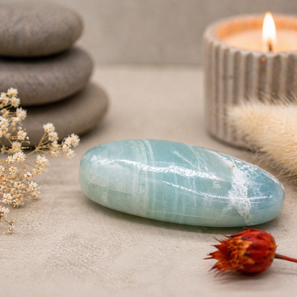 Miniatura: Sky Blue Calcite Crystal Palm Stone Meditation Worry Tool Smooth Pocket Chakra
