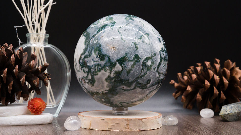 Thumbnail: Druzy Moss Agate Crystal Sphere Spiritual Healing Meditation Stone Ball Decor