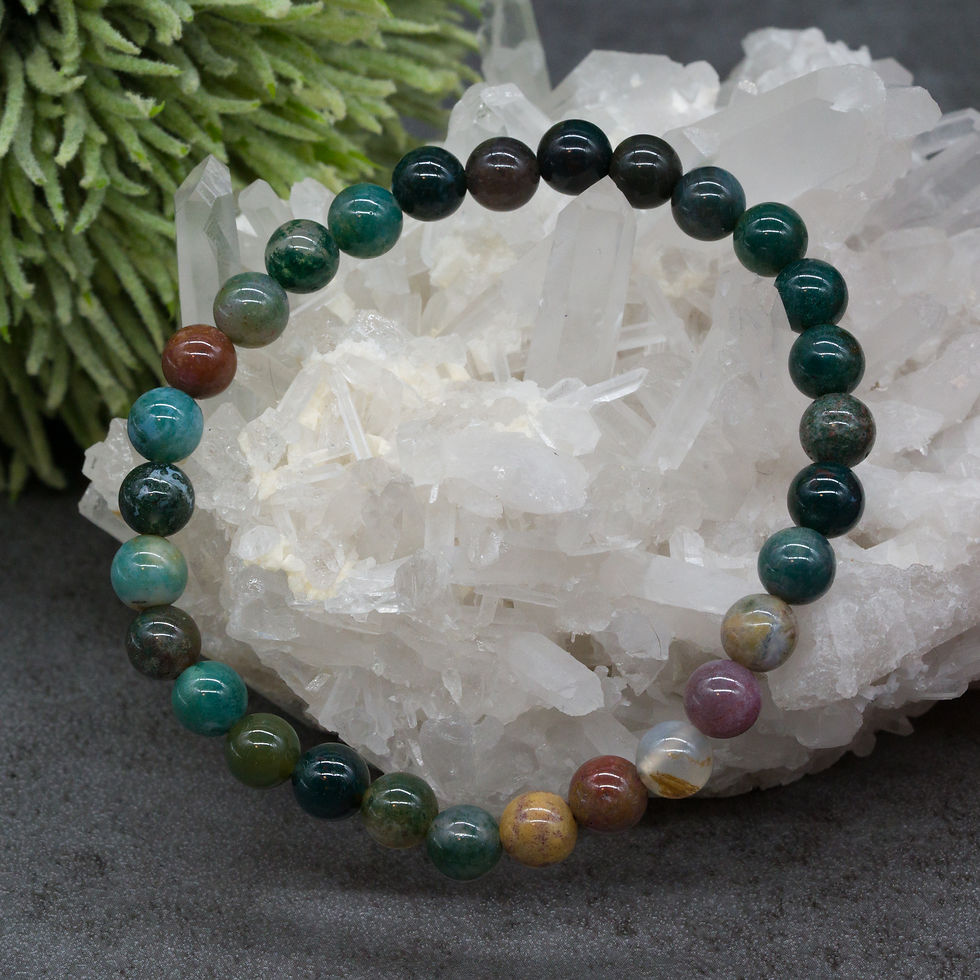 Thumbnail: Moss Agate Crystal Beaded Bracelet Boho Natural Gemstone Jewelry Handmade Gift