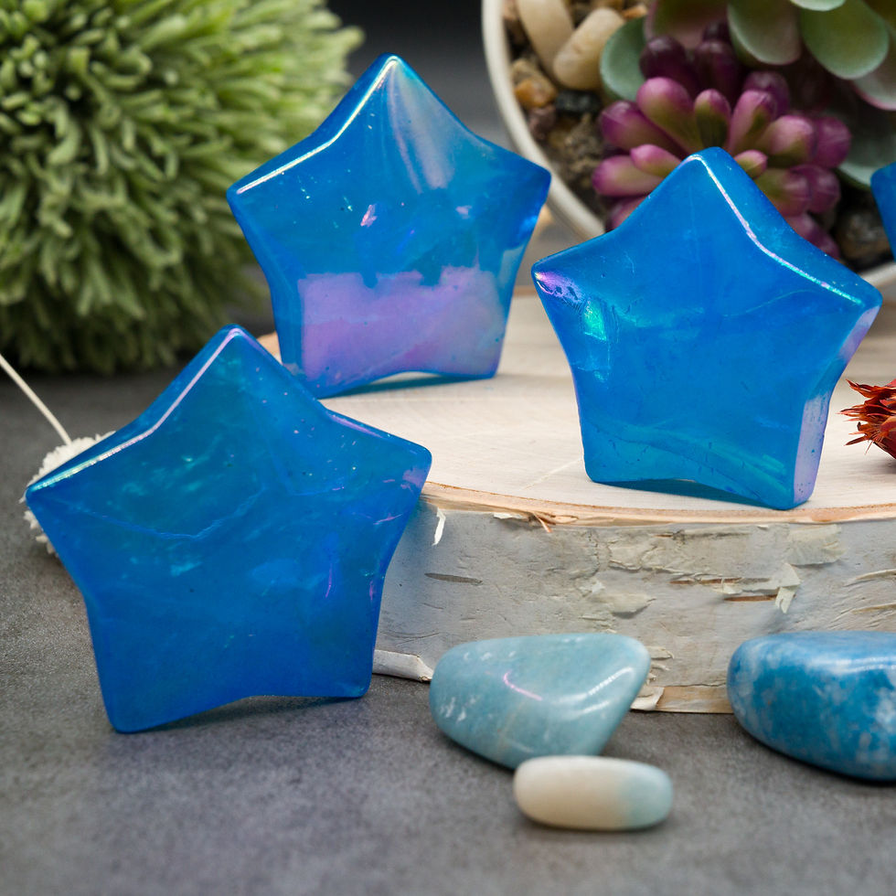 Miniatura: Blue Aura Quartz Crystal Star Carving Healing Energy Gemstone Stone Decor Gift