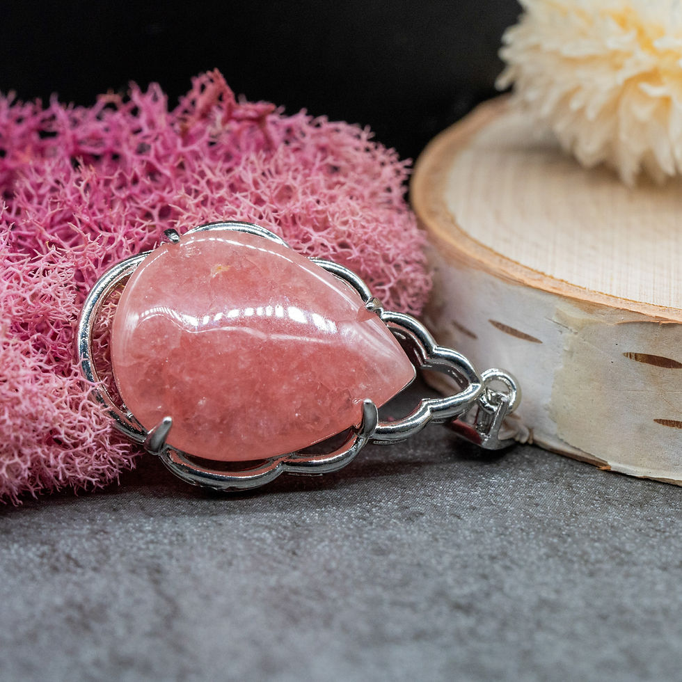 Miniatura: Natural Rhodochrosite Crystal Jewelry Gift Pink Stone Teardrop Pendant Silver