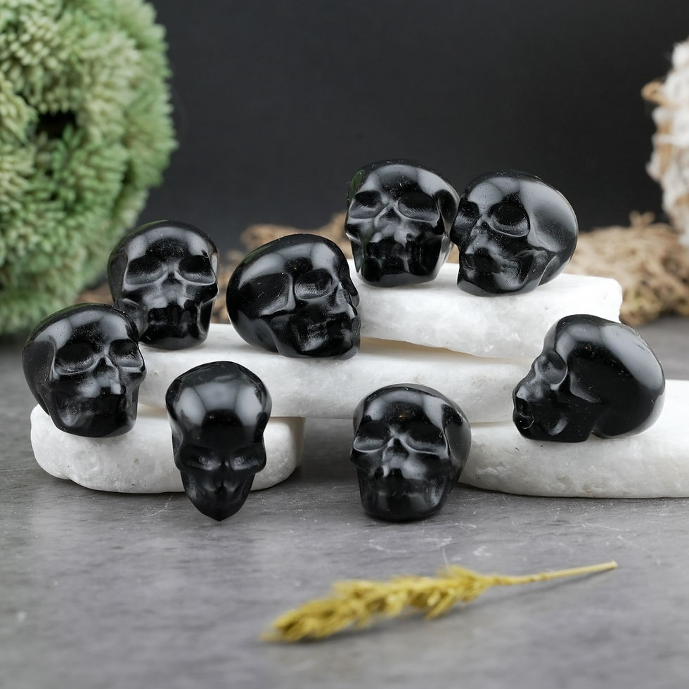 Miniatura: Natural Black Obsidian Crystal Skull Carving Figurine Spiritual Healing