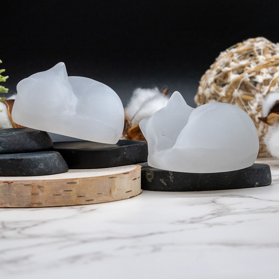 Thumbnail: White Selenite Crystal Sleeping Cat Carving Figurine Pet Keepsake Home Decor