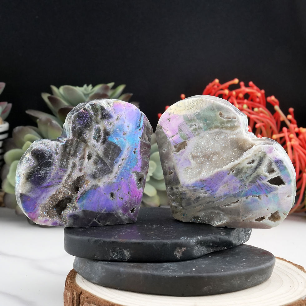 Miniatura: Aura Sphalerite Druzy Crystal Heart Carving Spiritual Rainbow Heart Decor Gift