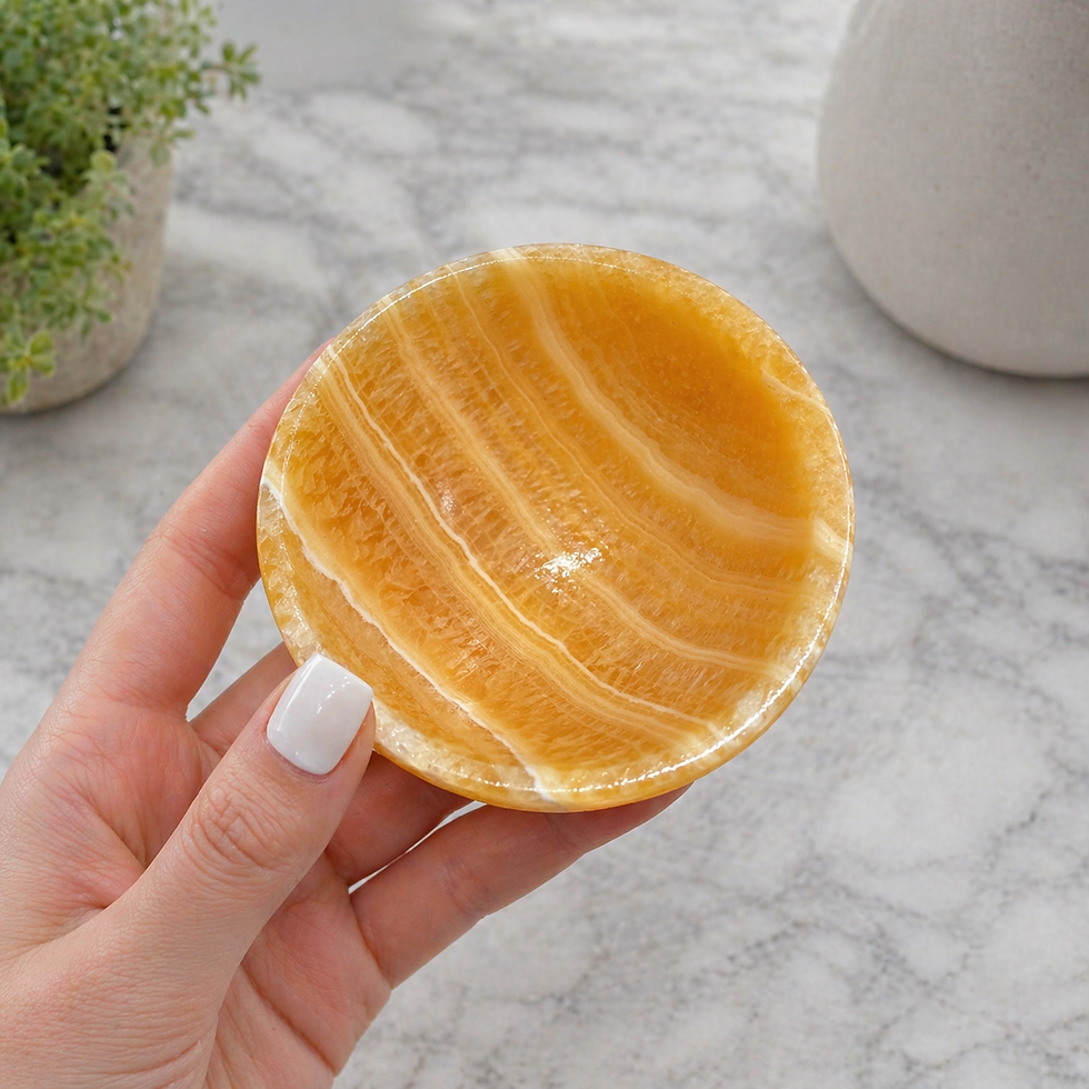 Thumbnail: Natural Banded Yellow Calcite Crystal Bowl Altar Table Decor Gift Jewelry Dish