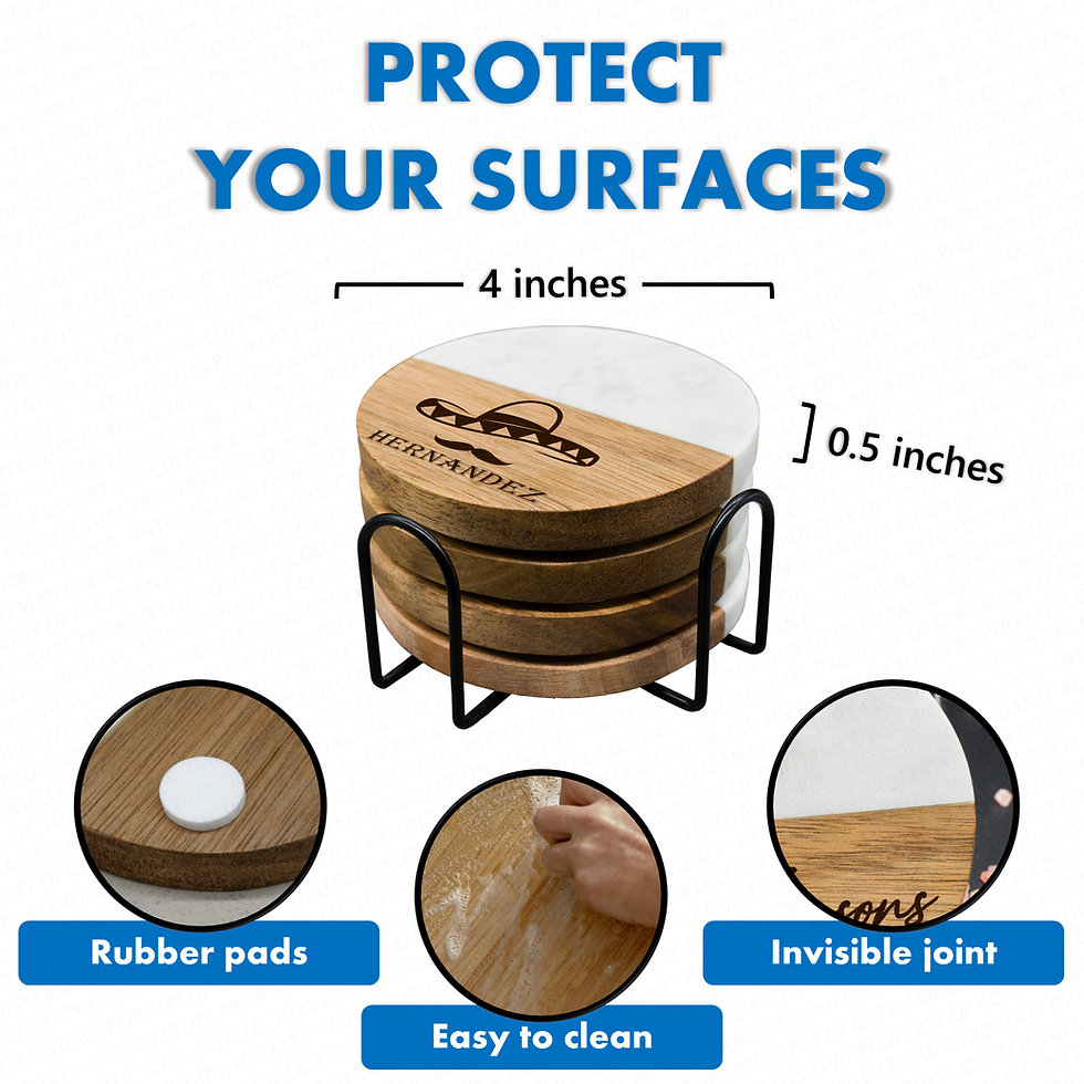 Thumbnail: Custom Engraved Marble Wood Round Coasters