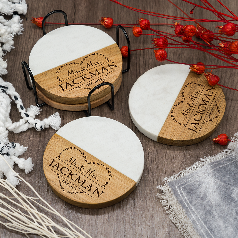 Miniatura: Custom Engraved Marble Wood Round Coasters