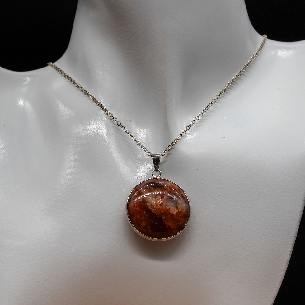 Miniatura: Natural Fire Quartz Crystal Round Pendant Silver Unisex Jewelry Spiritual Gift