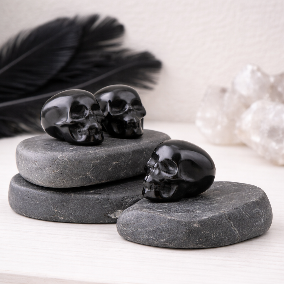 Miniatura: Natural Black Obsidian Crystal Skull Carving Figurine Spiritual Healing