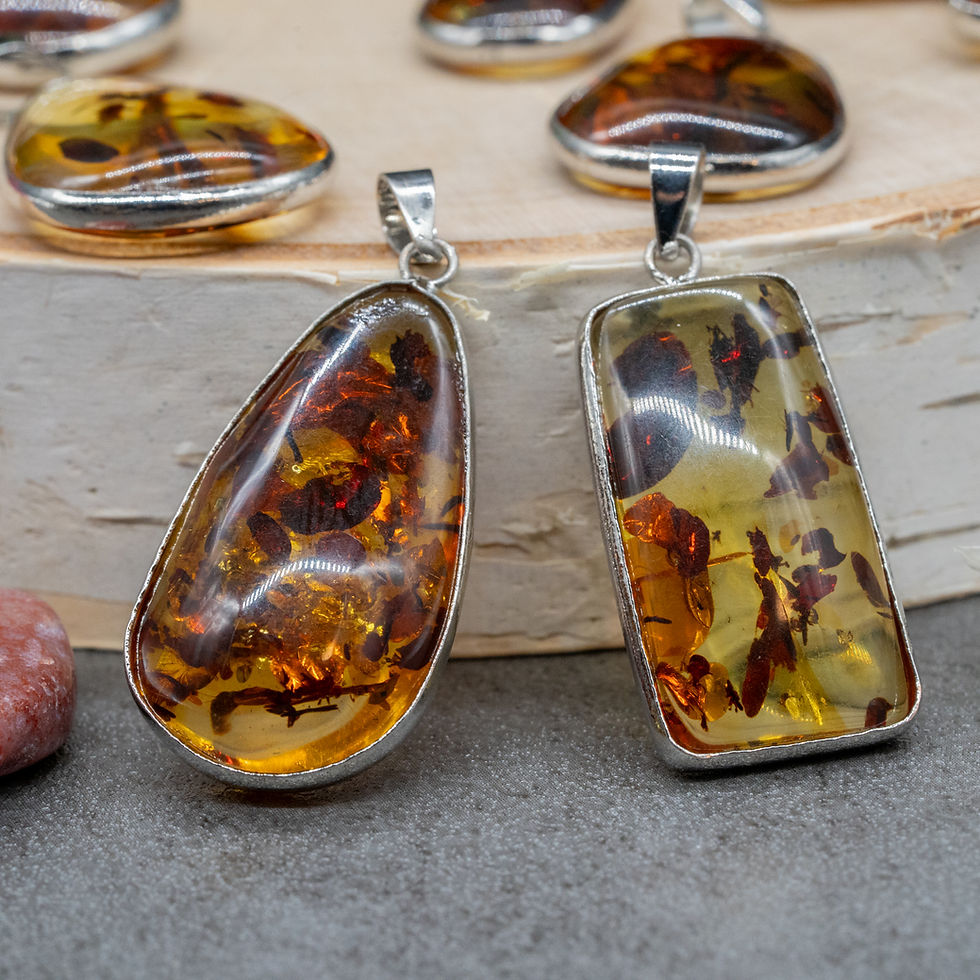 Miniatura: Natural Amber Fossil Silver Pendant Orange UV Reactive Crystal Boho Jewelry Gift
