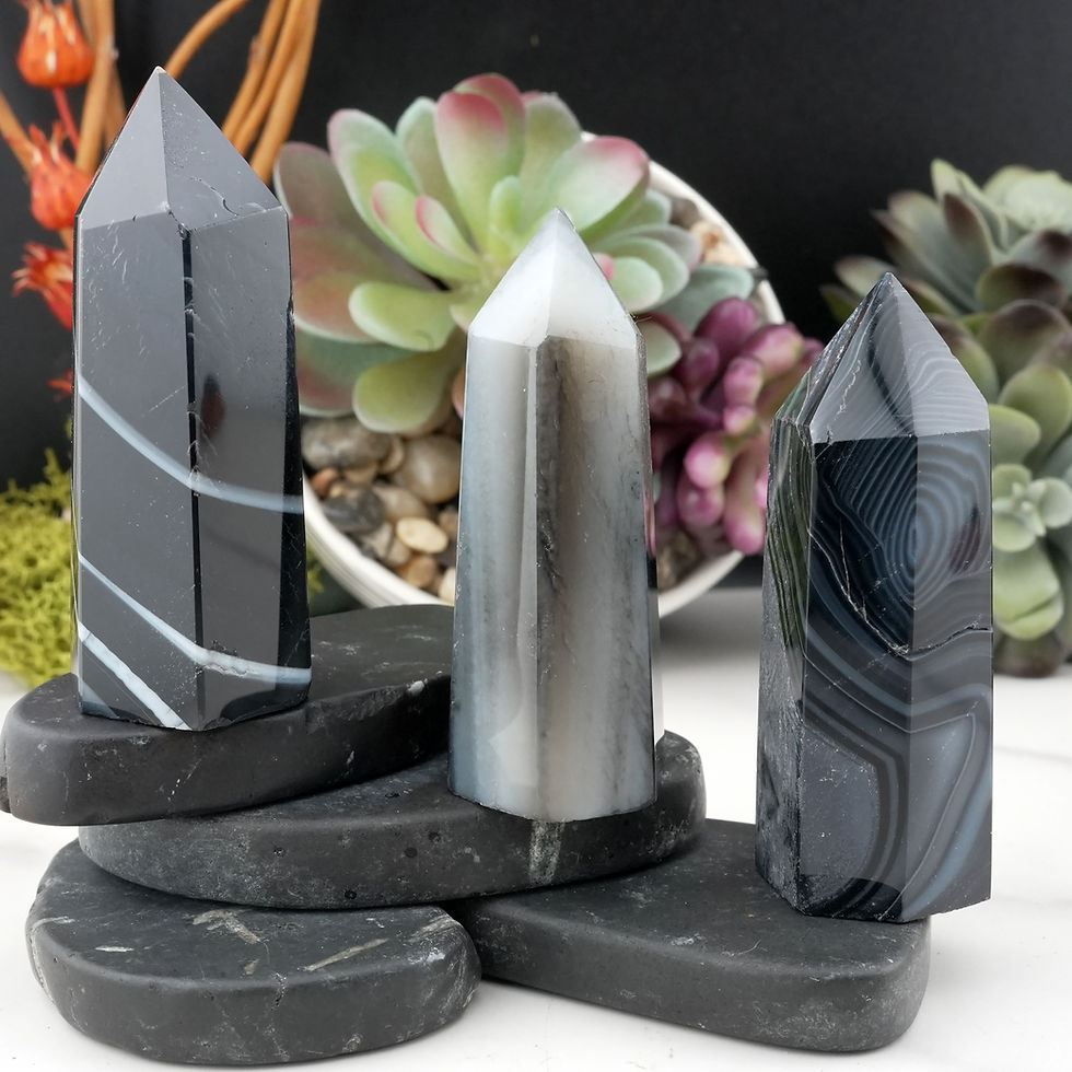 Miniatura: Black Agate Tower Crystal Healing Decor Spiritual Energy Protection Stone Gift