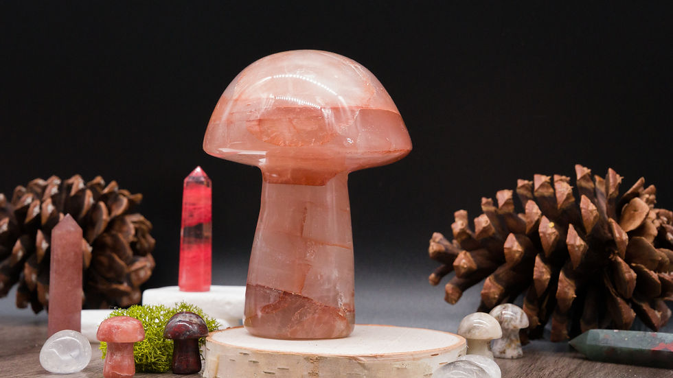 Thumbnail: Fire Quartz Mushroom Crystal Sculpture Boho Home Decor Gift Red Meditation Stone