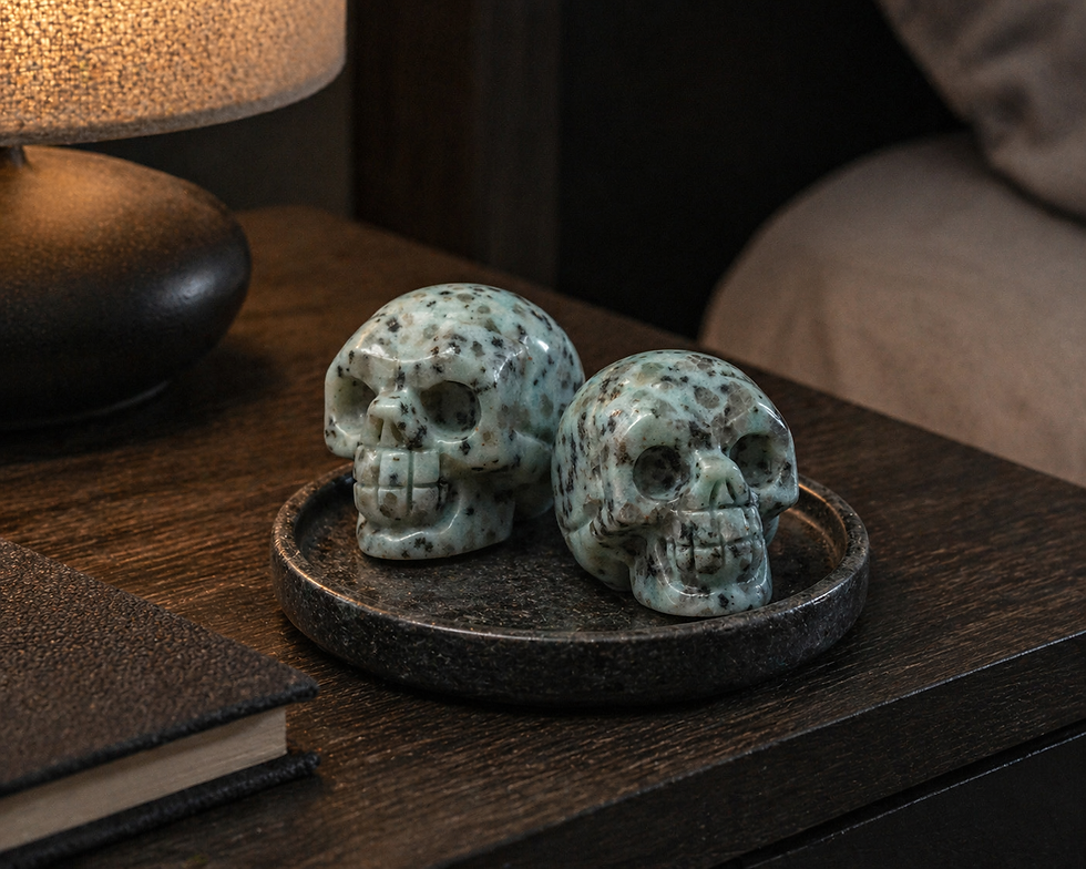 Miniatura: Kiwi Jasper Natural Crystal Skull Carving Figurine Home Decor Stone Gemstone Art