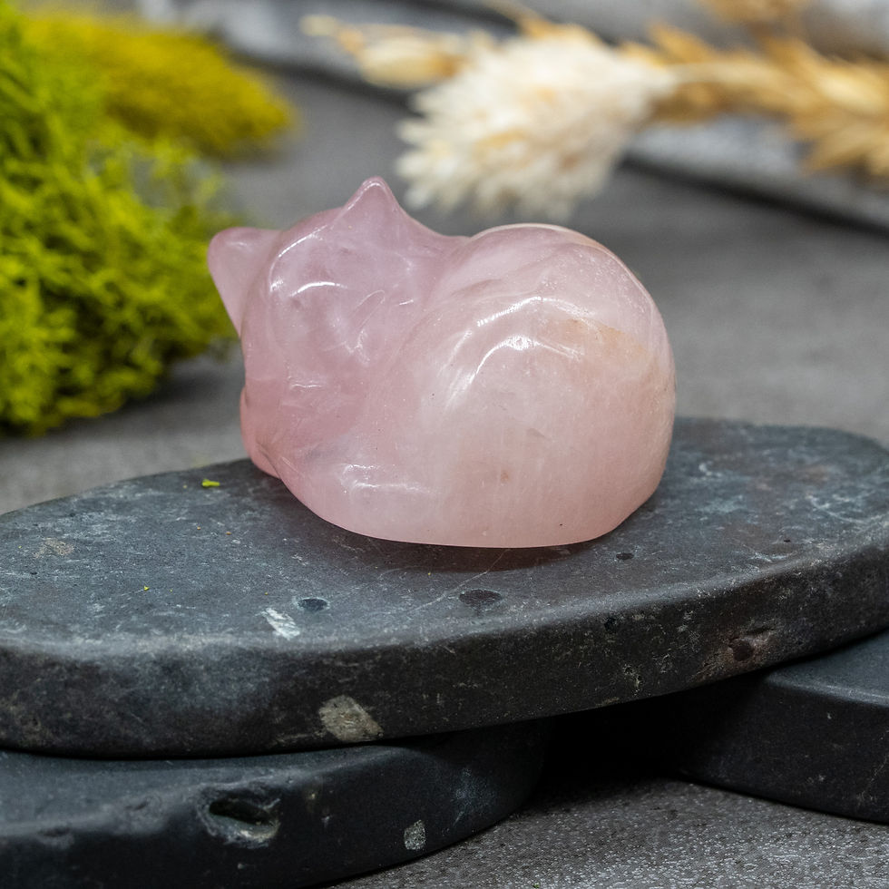 Miniatura: Pink Rose Quartz Sleeping Cat Crystal Figurine Gift Decor Pet Memorial Keepsake