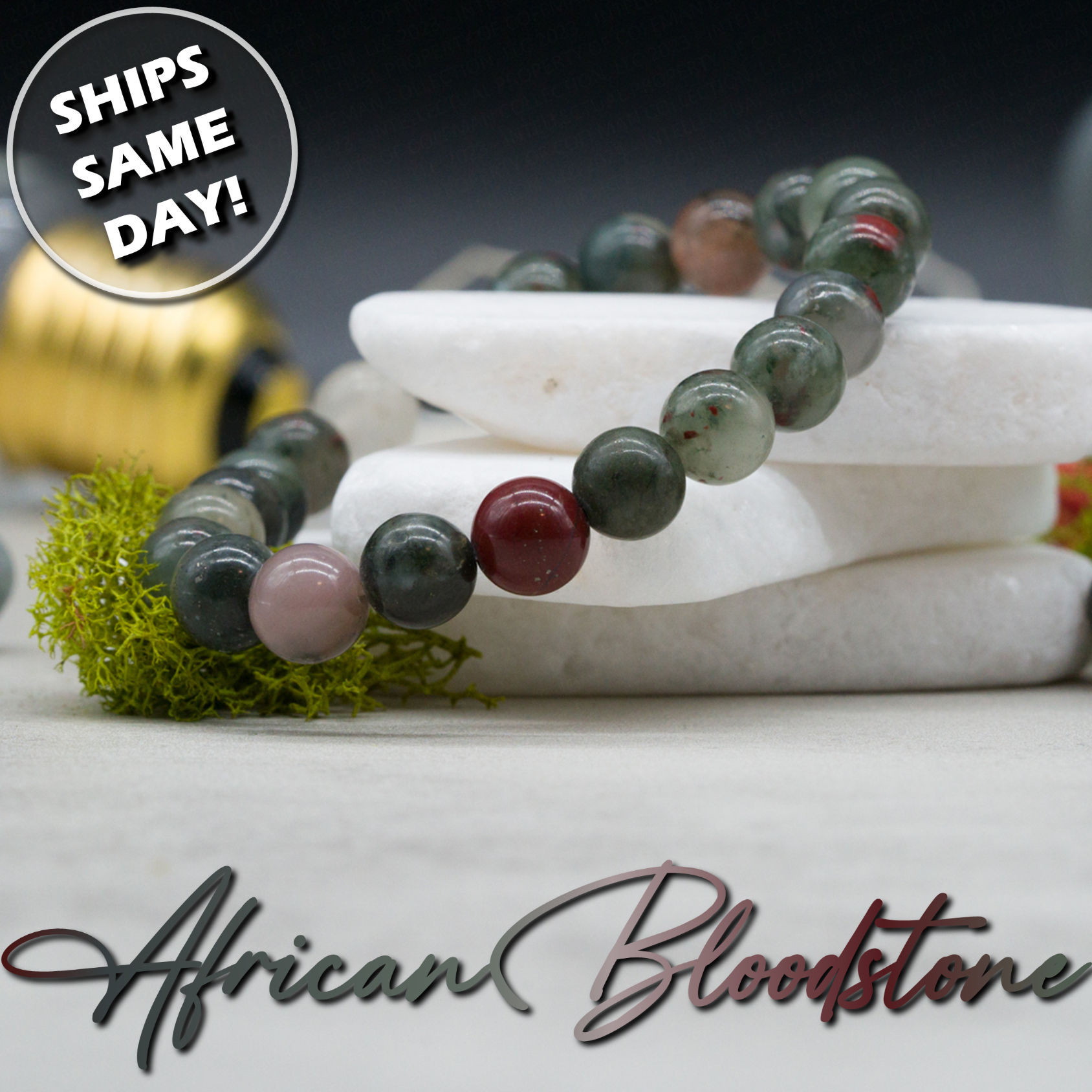 African Bloodstone Crystal Bracelet Protection Stone Mens Handmade Jewelry Red